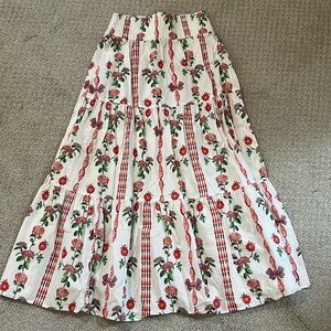 Hill House Home The Florence Nap Skirt - Red Shell Vine Stripe Cotton XS